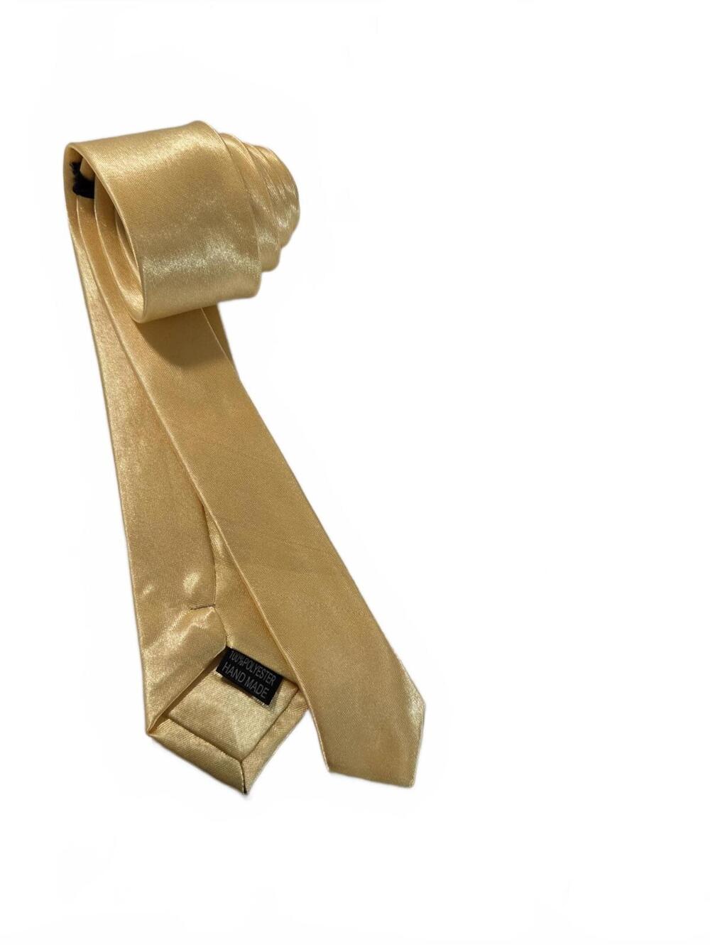 Necktie / Modern Gold Skinny Tie / Satin Solid Gold Color / Polyester